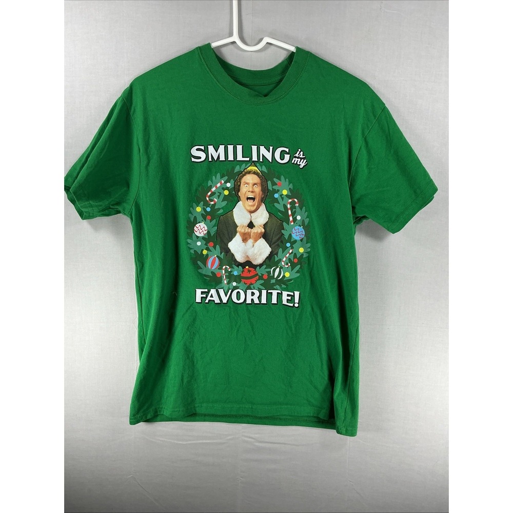 Elf‎ T Shirt Men Smiling Is My Favorite Green Tee Cotton Cotton Poly Crew Medium